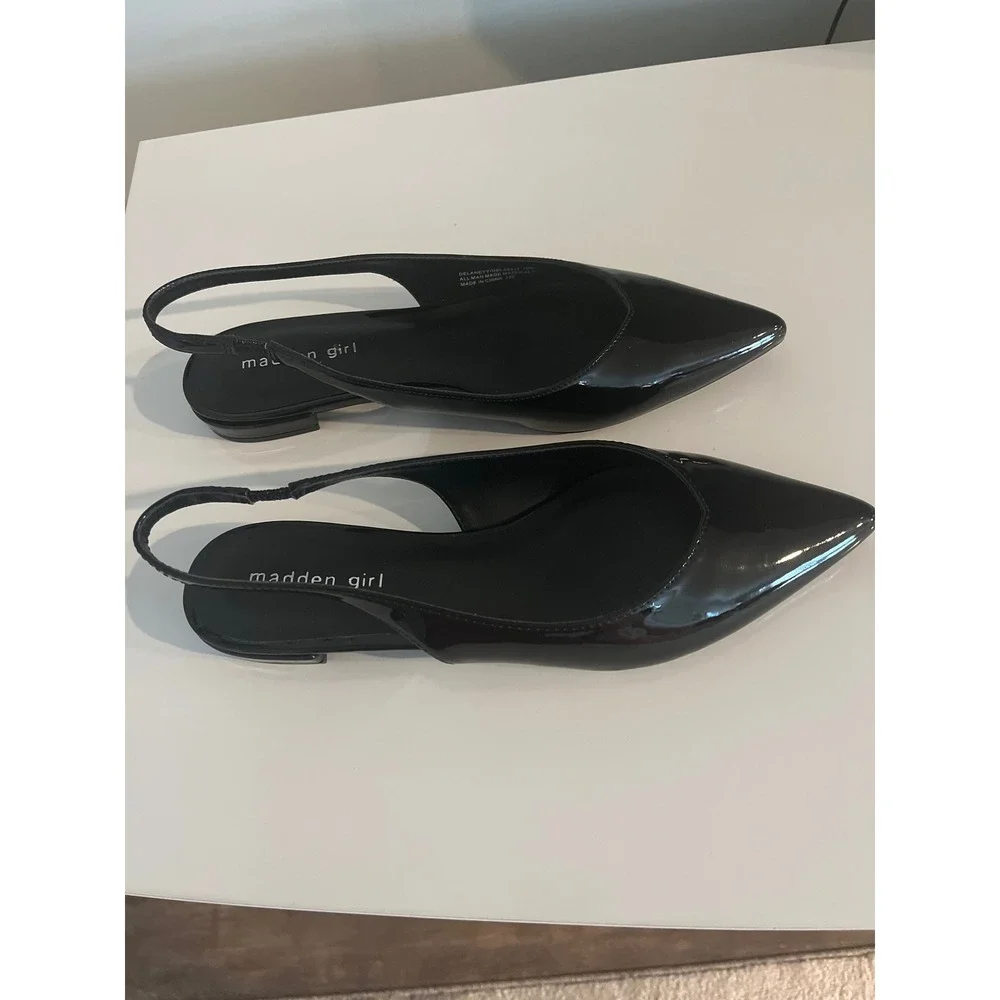 Madden Girl Delaneyy Black Patent Pointed Toe Slingback Flats Shoes Size 10M